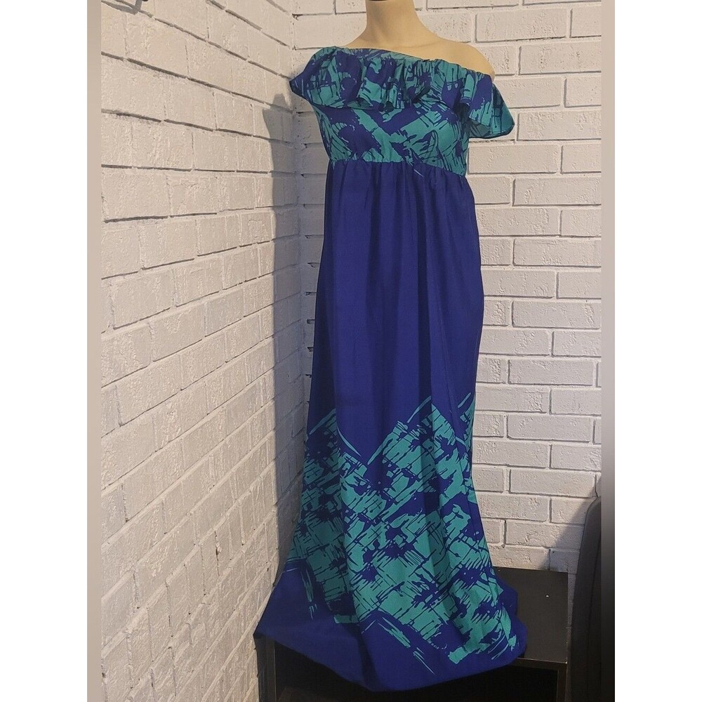 GB Gianni Bini Blue & Teal Abstract Print Off-The-Shoulder Maxi Dress - Size S